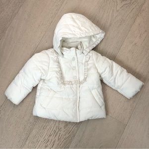 Gap Puffer Jacket girls baby 18-24 months cream white button hoodie ruffles